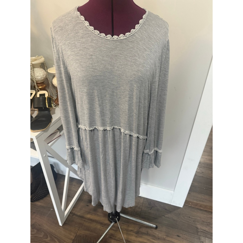 POL Long Sleeve Gray Jersey Dress Large